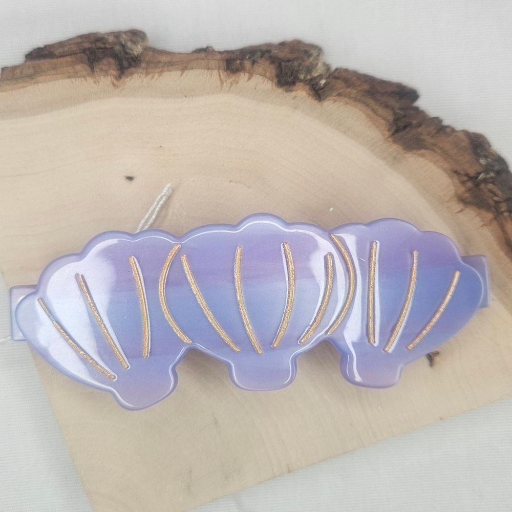 Disney Ariel Blue, Purple, And Gold 3 Shell Hair Barette Shimmery NWOT 3.25"